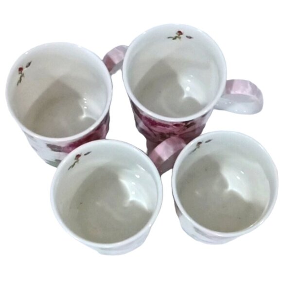 Vintage Dora Papis Easy Life Pink Roses Pattern Fine Bone China Mugs Set of 4 - Picture 2 of 8